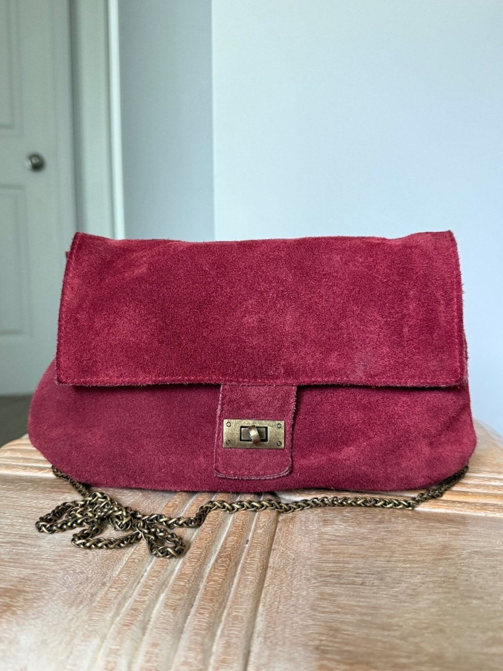 Free People Wine Burgundy Genuine Suede Leather Shoulder Bag Clutch